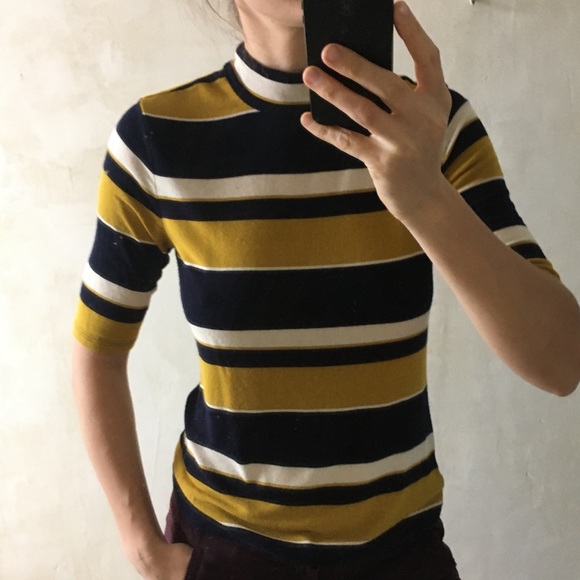 Retro stripe Ann Taylor mock neck tee sz S - Picture 8 of 12